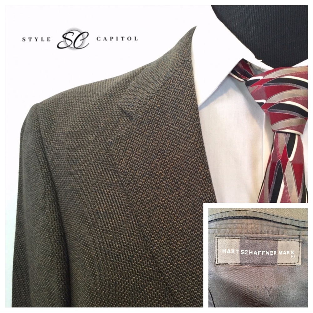 Hart Schaffner Marx Mens 46L Brown Black Blazer